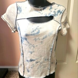 Gilded Intent Tie Die Blue and White Cutout Tee